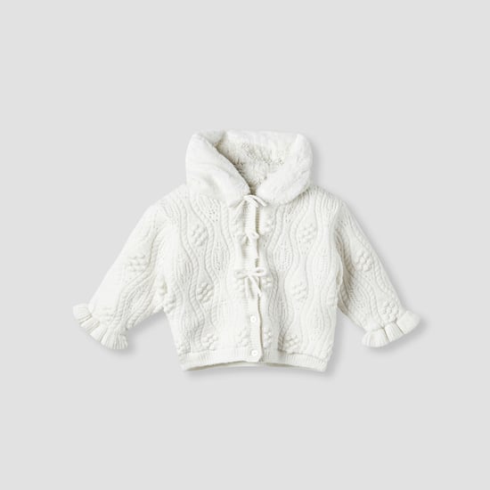 Juniors Textured Hooded Cardigan with Long Sleeves