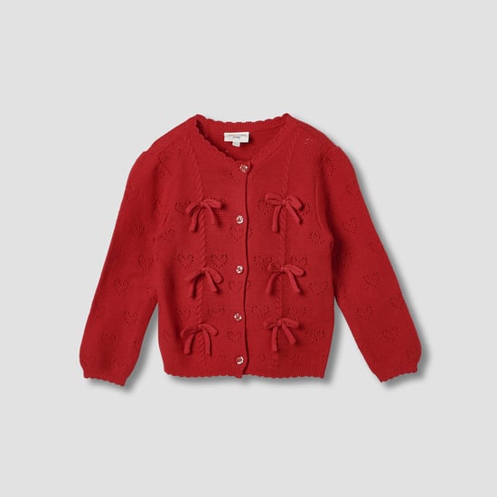 Juniors Bow Detail Knitted Cardigan with Long Sleeves