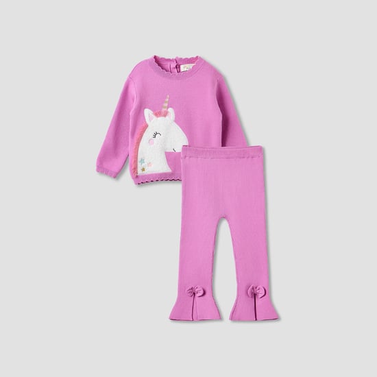 Juniors Unicorn Applique Sweater and Flared Pants Set