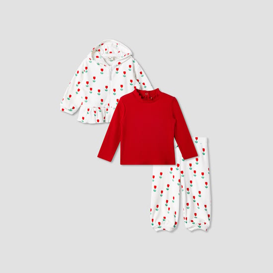 Juniors 3-Piece Floral Print T-shirt with Hoodie and Joggers