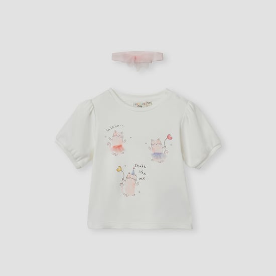 Juniors Cat Print Top with Headband