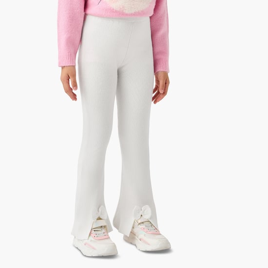 Juniors Ribbed Flared Pants with Bow Accent