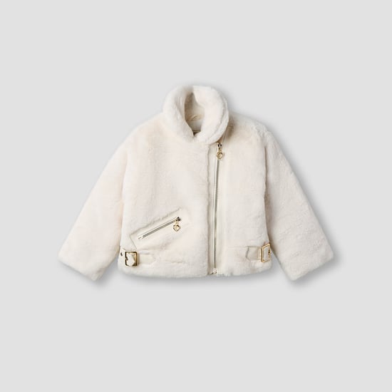 Juniors Solid Collared Jacket with Pockets and Long Sleeves