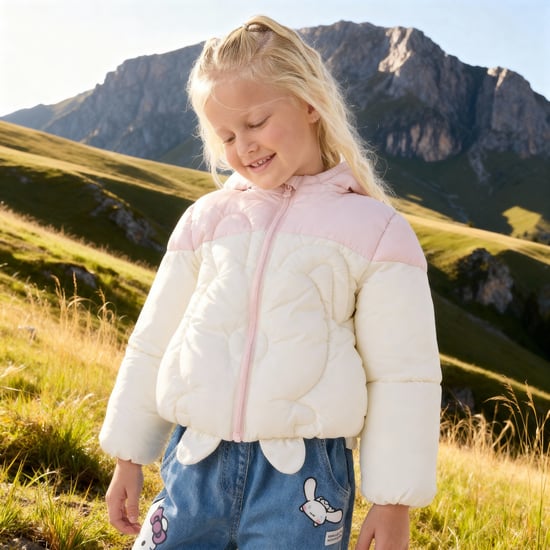 Juniors Bunny Applique Heavy Jacket with Hood and Zip Closure