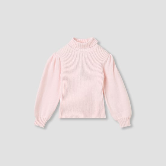 Juniors Ribbed Turtle-Neck Sweater with Long Sleeves