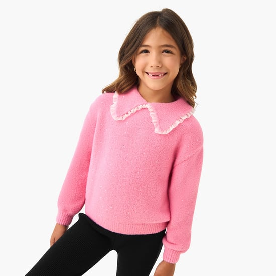 Juniors Embellished Sweater with Collar