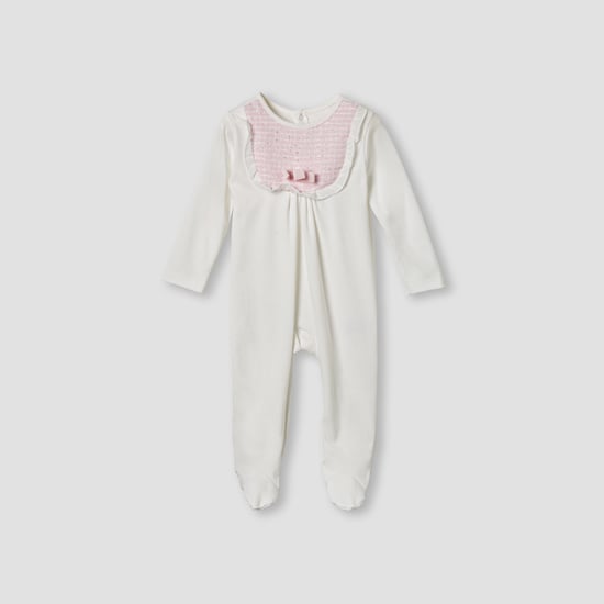 Giggles Bow Accent Sleepsuit with Long Sleeves