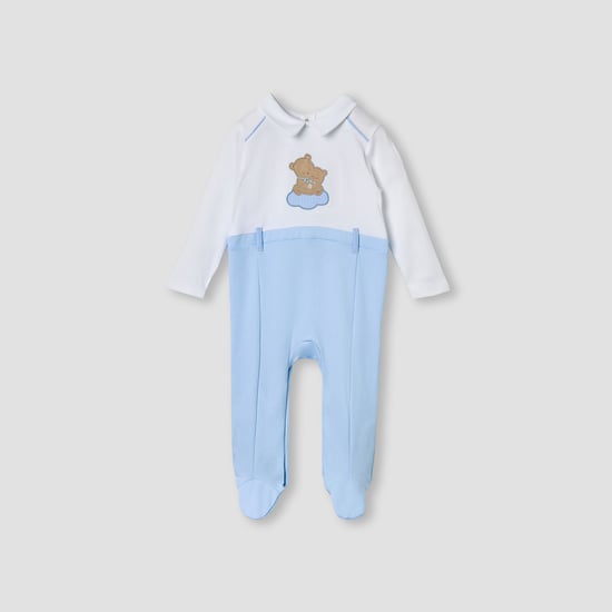 Giggles Bear Applique Collared Sleepsuit