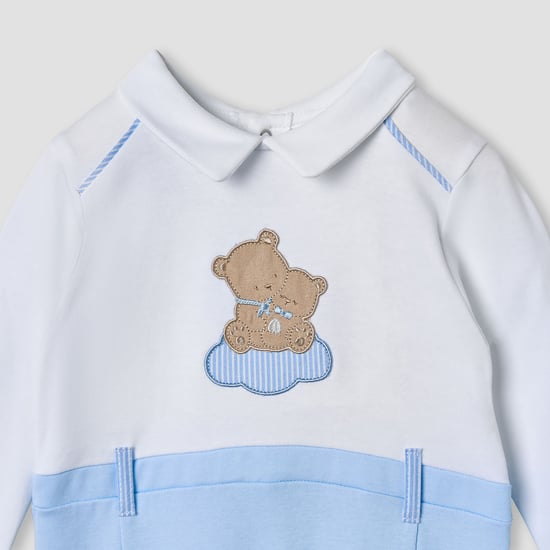 Giggles Bear Applique Collared Sleepsuit