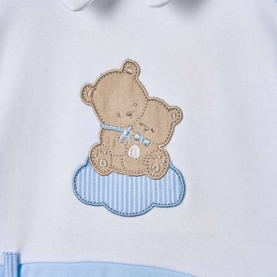 Giggles Bear Applique Collared Sleepsuit