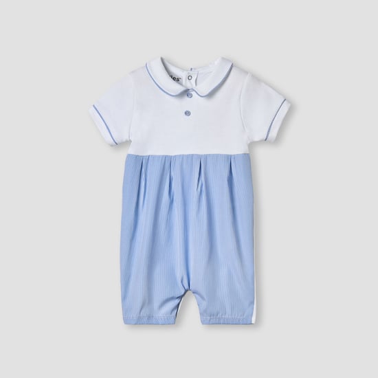 Giggles Striped Collared Romper with Short Sleeves