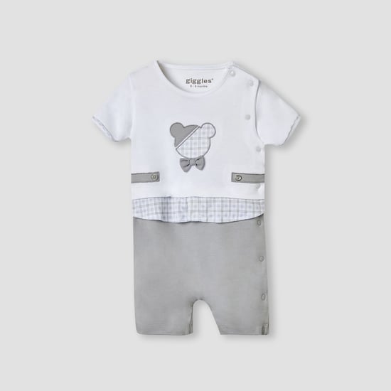 Giggles Bear Applique Romper with Short Sleeves