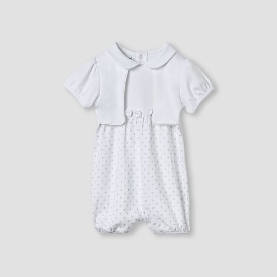 Giggles Printed Romper with Overlay and Short Sleeves