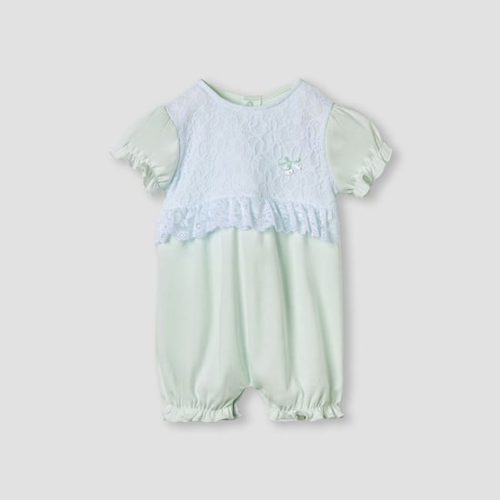 Giggles Floral Lace Romper with Puff Sleeves
