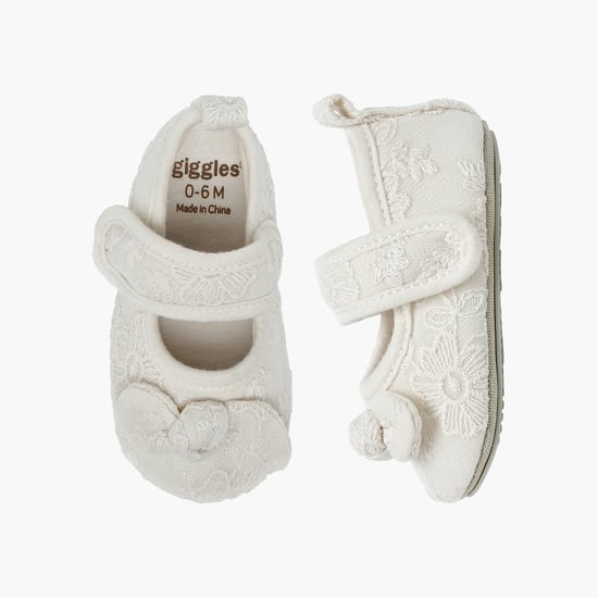 Giggles Embroidered Booties with Hook and Loop Closure