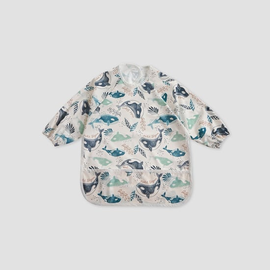 Juniors Whale Print Apron Bib with Long Sleeves