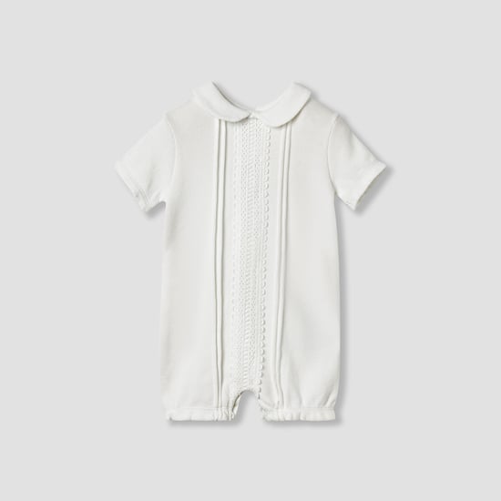 Giggles Lace Trim Collared Romper with Short Sleeves