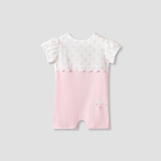 Giggles Pram Print Romper with Short Sleeves