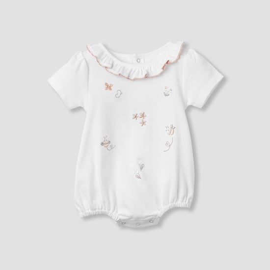 Giggles Embroidered Romper with Short Sleeves