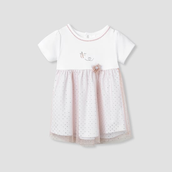 Giggles Printed A-line Dress with Floral Accent