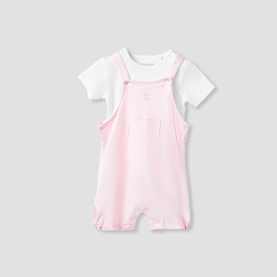 Giggles Embroidered Dungaree and T-shirt Set