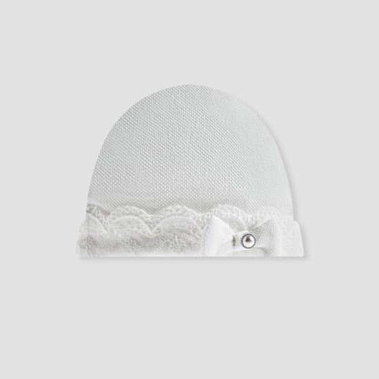 Giggles Pearl Embellished Beanie with Lace Trim