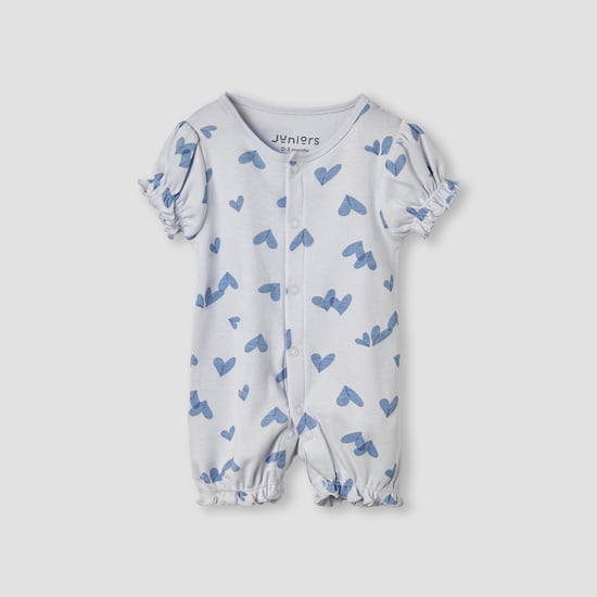 Juniors Printed Romper with Puff Sleeves