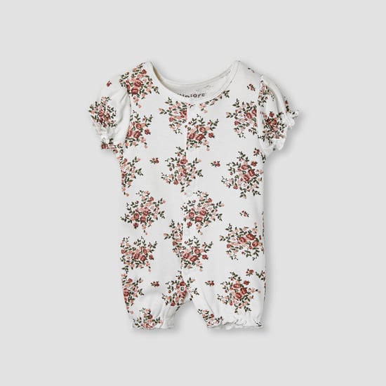 Juniors Floral Print Romper with Puff Sleeves