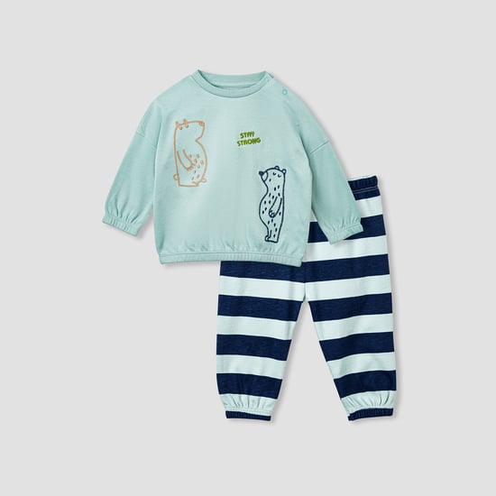 Juniors Embroidered Sweatshirt and Striped Pyjama Set