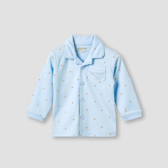 Giggles Bear Print Shirt and Pyjama Set with Pocket
