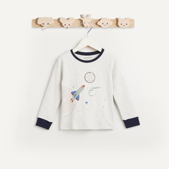 Juniors Printed Long Sleeves T-shirt and Pyjama - Set of 2