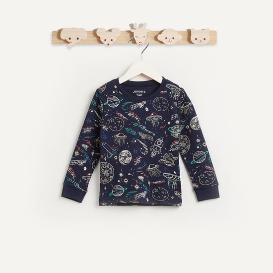 Juniors Printed Long Sleeves T-shirt and Pyjama - Set of 2