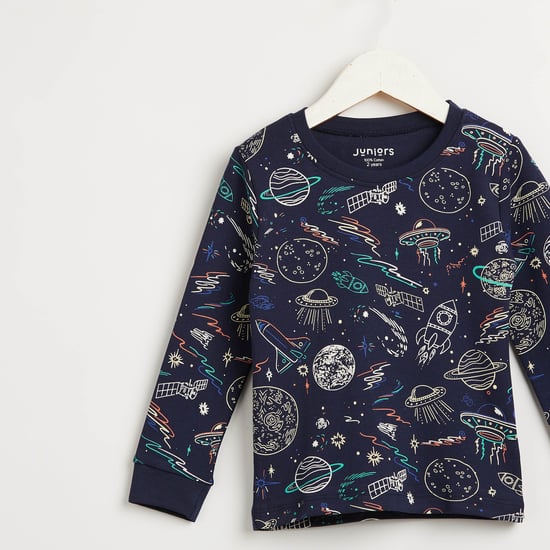 Juniors Printed Long Sleeves T-shirt and Pyjama - Set of 2
