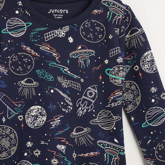 Juniors Printed Long Sleeves T-shirt and Pyjama - Set of 2