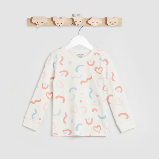 Juniors Printed Long Sleeves T-shirt and Pyjamas - Set of 2