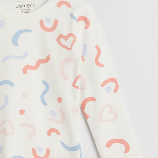 Juniors Printed Long Sleeves T-shirt and Pyjamas - Set of 2