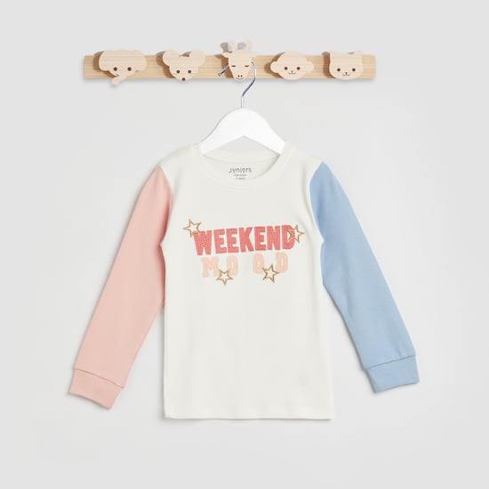 Juniors Printed Long Sleeves T-shirt and Pyjamas - Set of 2