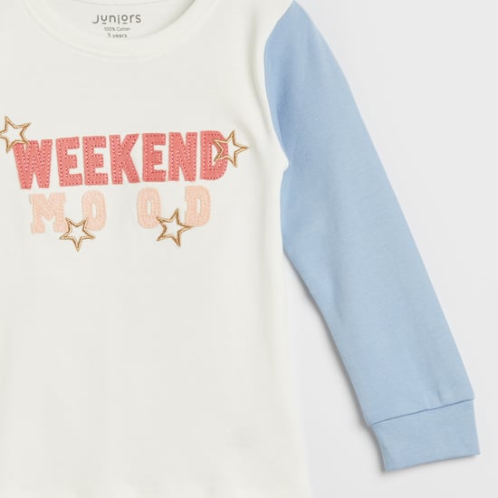 Juniors Printed Long Sleeves T-shirt and Pyjamas - Set of 2