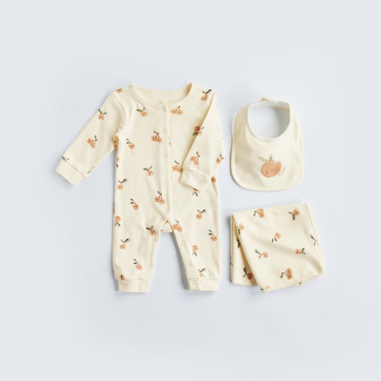 Juniors Cherry Print Sleepsuit with Bib and Blanket
