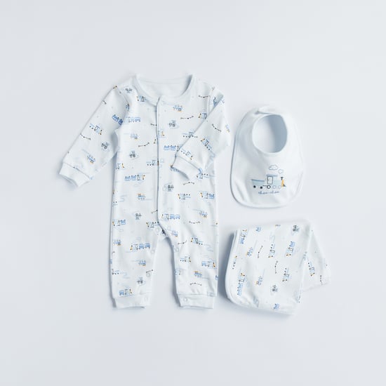 Juniors Vehicle Print Sleepsuit with Bib and Blanket