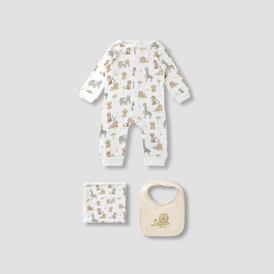 Juniors Wild Animal Print Sleepsuit with Bib and Blanket