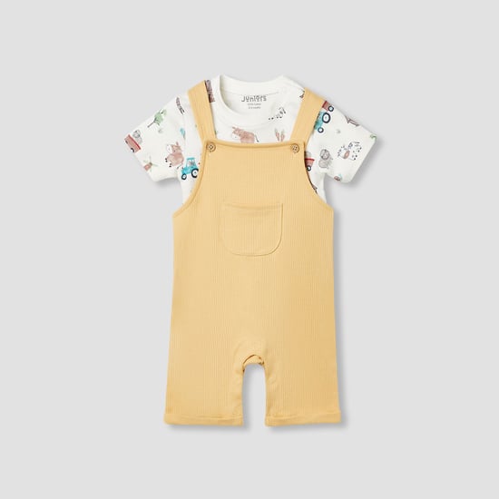 Juniors Ribbed Dungaree and T-shirt Set