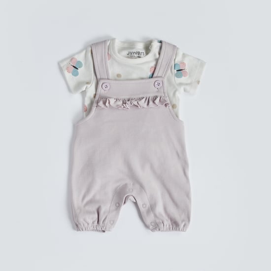 Juniors Solid Dungaree and Butterfly Print T-shirt Set