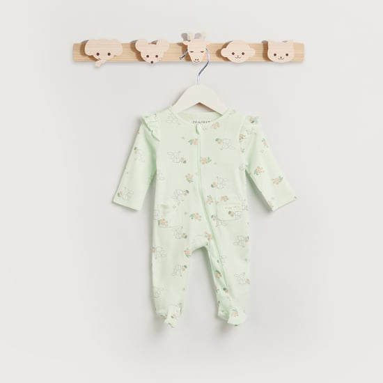 Juniors Floral Print Sleepsuit with Zip Closure and Pockets