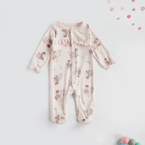Minnie Mouse Print Closed Feet Sleepsuit with Button Closure