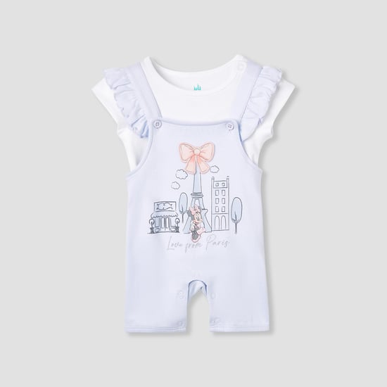 Minnie Mouse Print Dungaree and Solid Top Set
