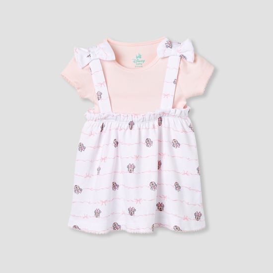 Minnie Mouse Print Dungaree Dress and T-shirt Set