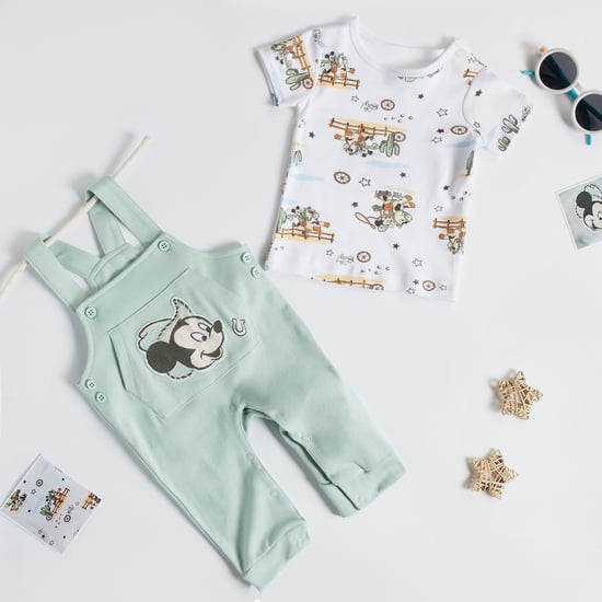 Mickey Mouse Print T-shirt and Dungaree Set