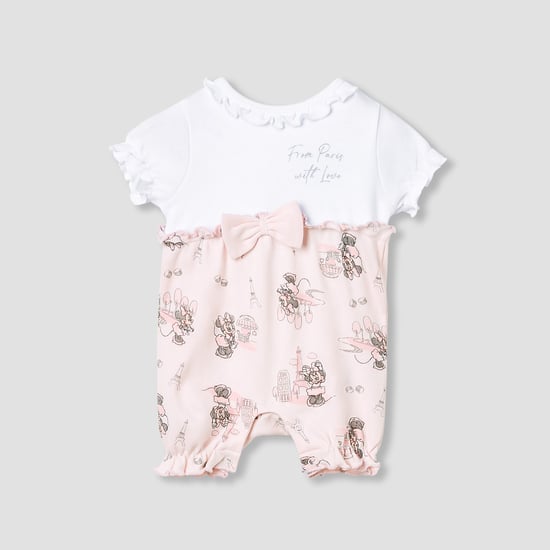 Minnie Mouse Print Romper with Puff Sleeves