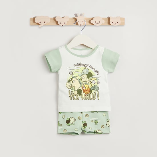 Mickey Mouse Embroidered T-shirt and Shorts Set